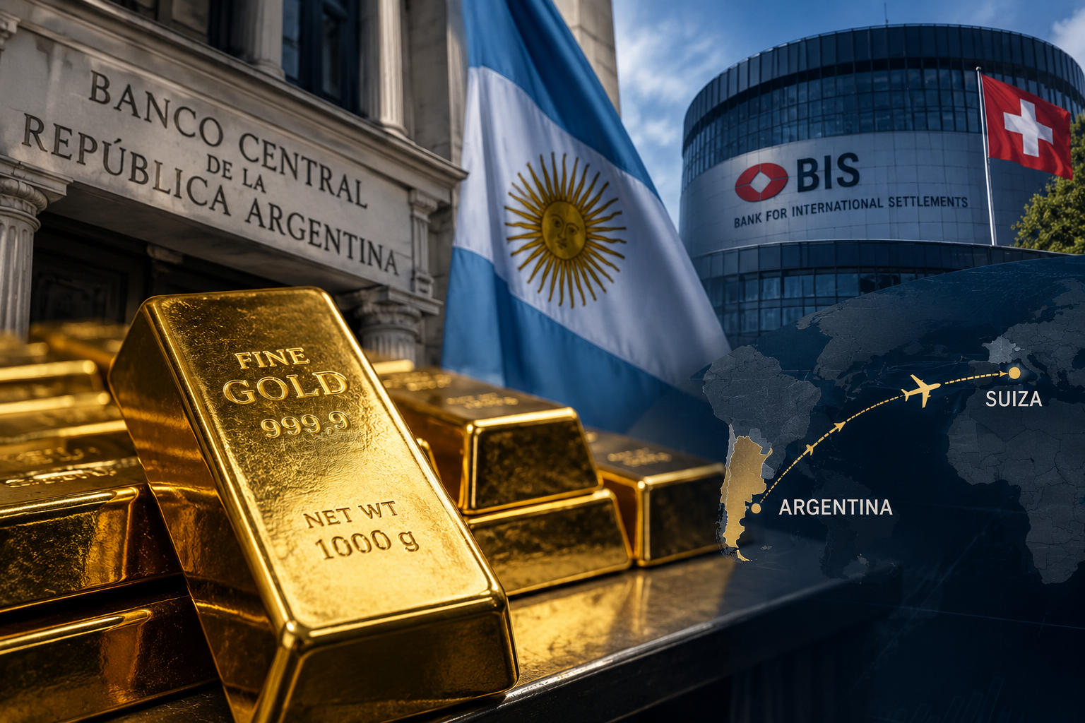 Representación de las reservas de oro argentinas y su traslado al exterior.